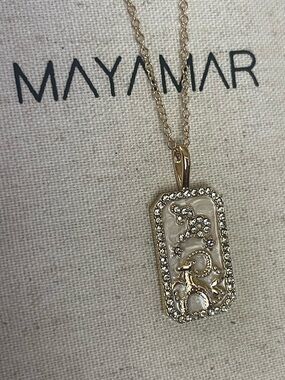 Capricorn Zodiac Pendant Necklace w/ Pearlescent & Crystal Accent 24k gold plate